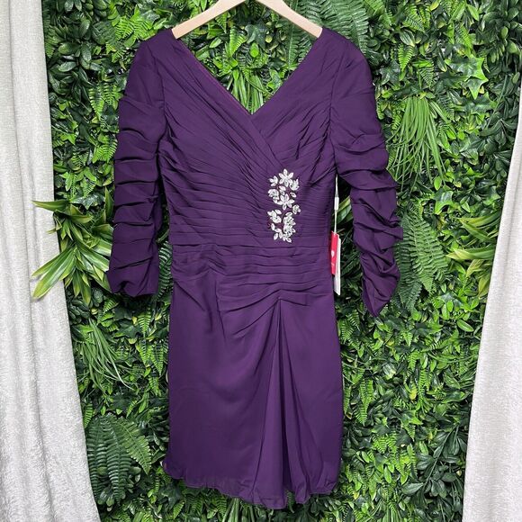 JJ's House Women Dress 6 Purple Formal Short Pleated Stoned Wedding 1658 - Picture 8 of 14